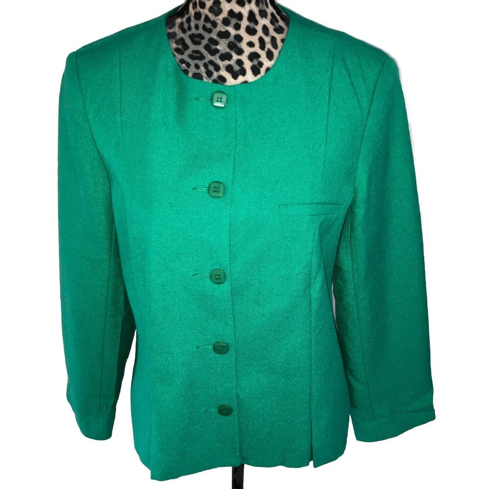 haberdashery collection blazer women size 12 green button up chest pocket 40”